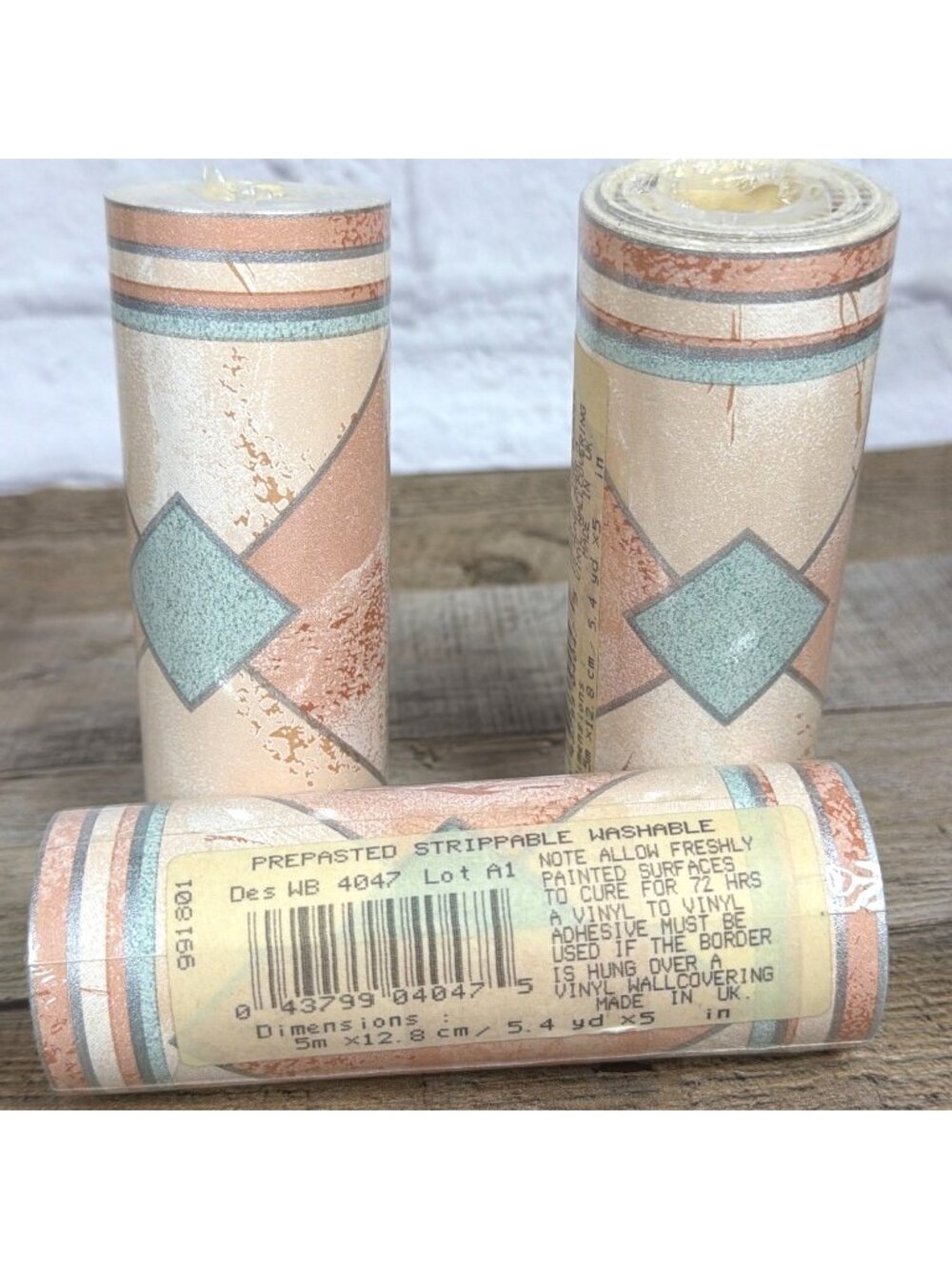 VTG Southwestern Geometric Diamond Wallpaper Border Peach Teal Art Deco 16.2 Yds - Picture 14 of 15